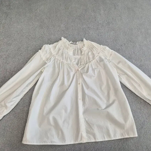 [BUNJANG] Sandro White Shirring Blouse / 산드로 화이트 셔링 블라우스