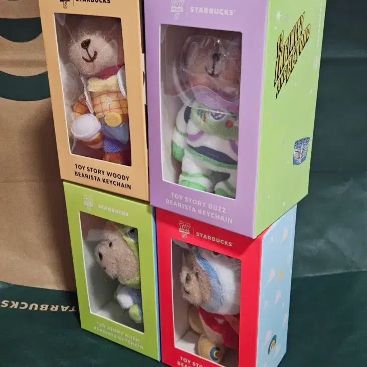 [BUNJANG] Starbucks Toy Story Woody Buzz Alien Forky Bearista Keychain Set (Sealed) / 미개봉4종]스타벅스 토이스토리 우디 버즈 알린 포키 베어리스타 키체인