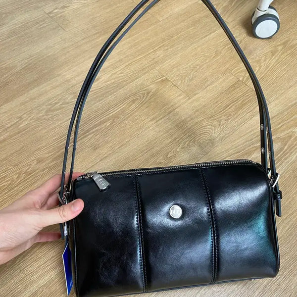 [BUNJANG] Black Leather Shoulder Bag / 소가죽 블랙 숄더백 택있는 새상품