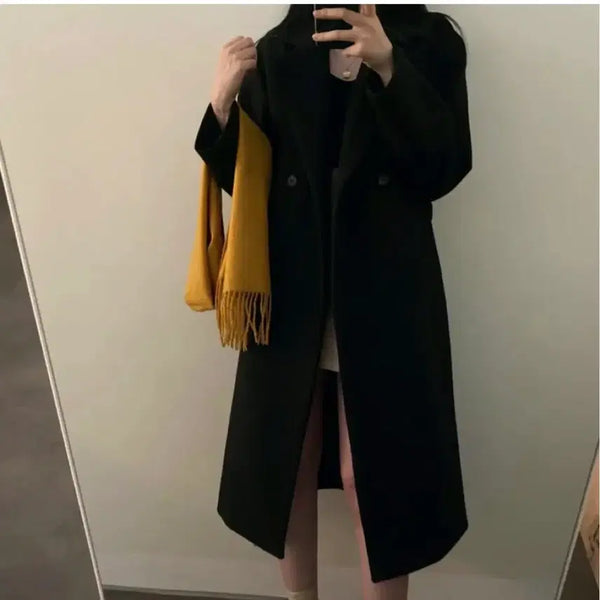 [BUNJANG] Blanc Wool Long Coat with Belt / 데일리 롱코트 블랑 허리끈 롱 울 코트 블랙
