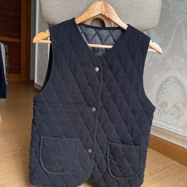 [BUNJANG] Quilted Padded Vest - Black / 퀼팅 누빔 조끼 블랙