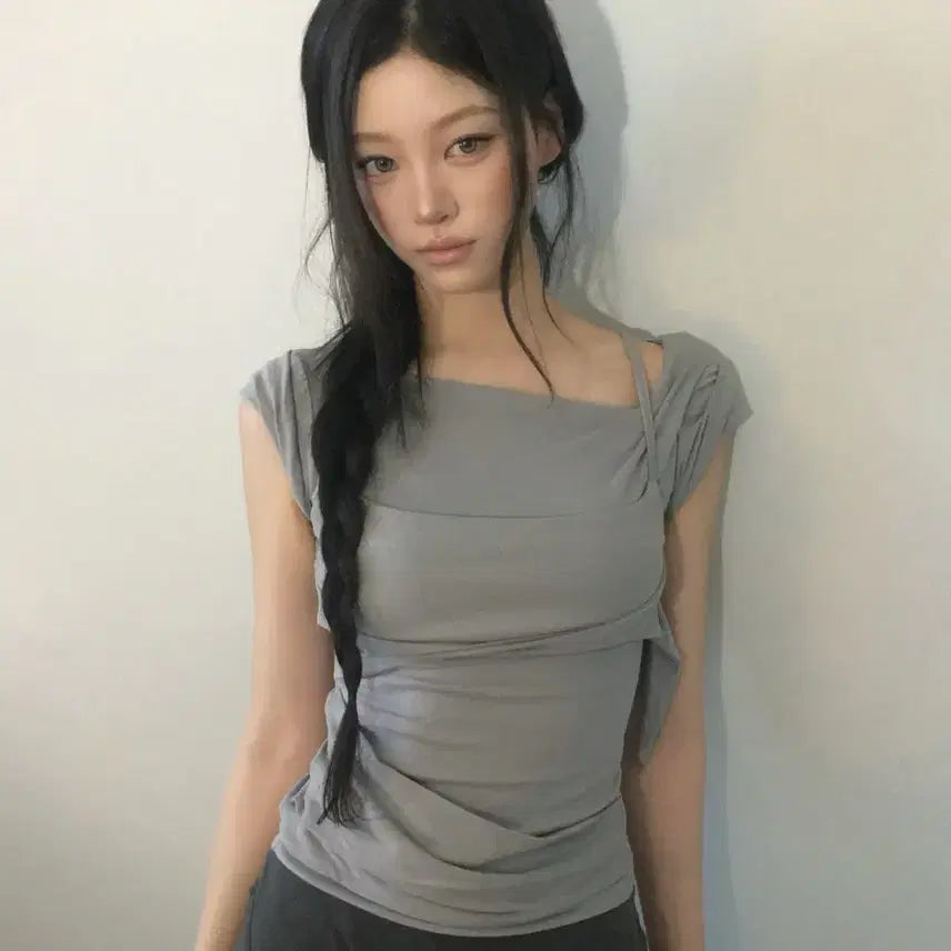 [BUNJANG] FLARE UP Layered Bustier T-shirt Gray / [무신사구매] 플레어업 레이어드 뷔스티에 티셔츠 그레이