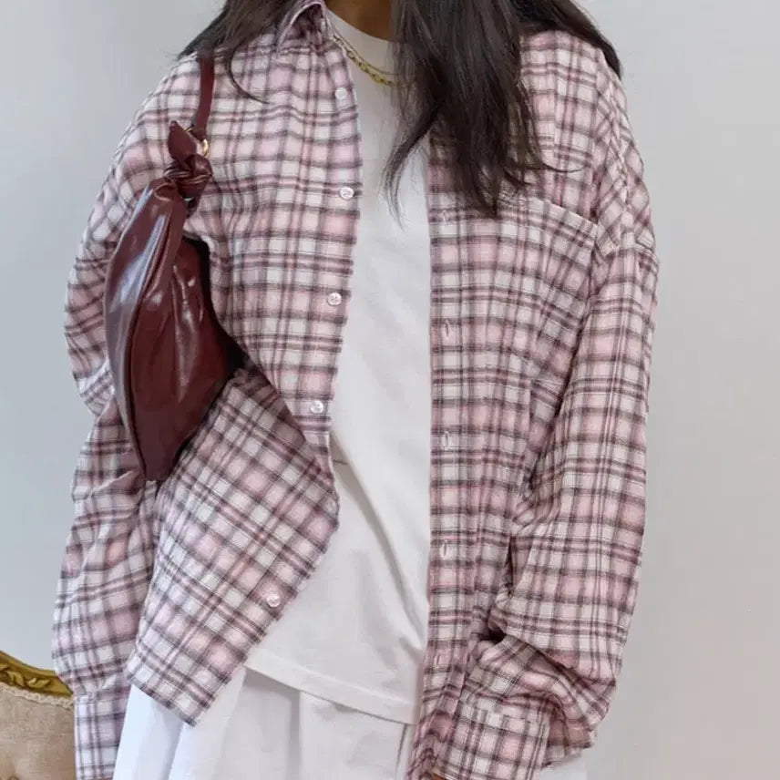 [BUNJANG] Pink Checkered Shirt / 체크 남방 핑크