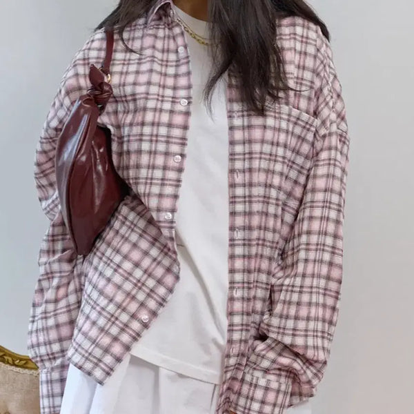 [BUNJANG] Pink Checkered Shirt / 체크 남방 핑크