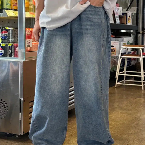 [BUNJANG] Plus Size Side Pintuck Snap Balloon Denim Pants / (빅사이즈) 사이드 핀턱 스냅 벌룬 데님팬츠 38