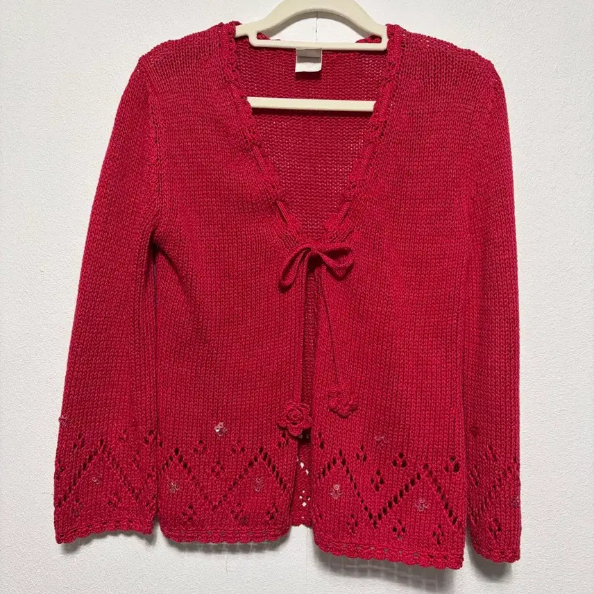 [BUNJANG] Oilily Red Knit Cardigan / 오일일리 빨간색 니트 가디건
