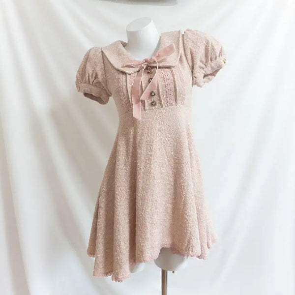 [BUNJANG] Liz Lisa Ribbon Tweed Mini Dress Strawberry Milk Pink Gyaru Style / liz lisa 리즈리사 리본 트위드 딸기우유 핑크 미니 원피스 갸루