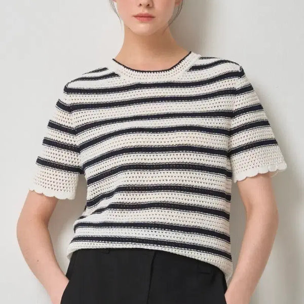 [BUNJANG] MA/IN Stripe Two-Way Crochet Knit Top 55 / 마/인 스트라이프 투웨이 크로세 니트 탑 55