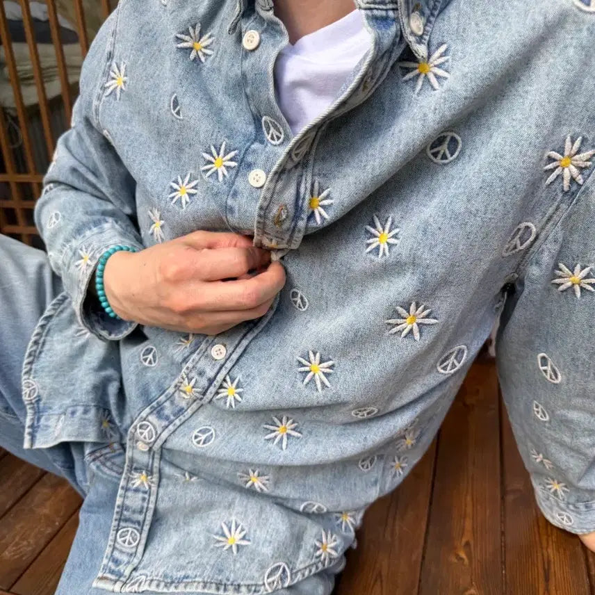 [BUNJANG] Sandro Homme Daisy & Peace Embroidery Shirt Jacket / 산드로 옴므 데이지 & 피스자수 셔츠형 자켓
