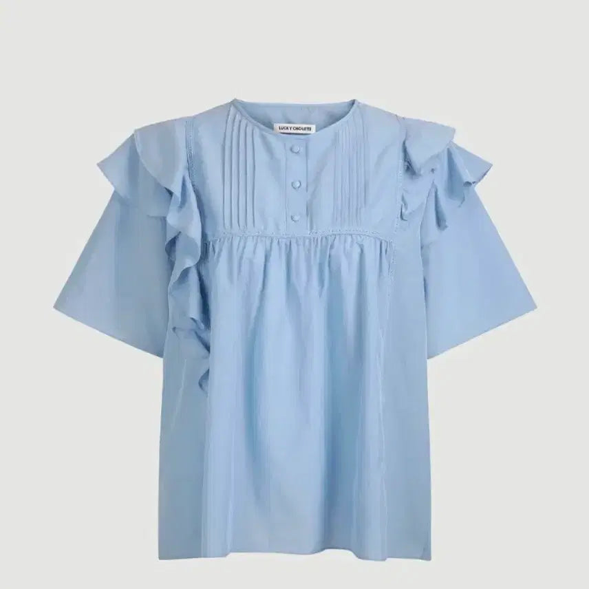 [BUNJANG] Shoulder Ruffle Short Sleeve Blouse / 러키***  숄더 러플 반팔 블라우스