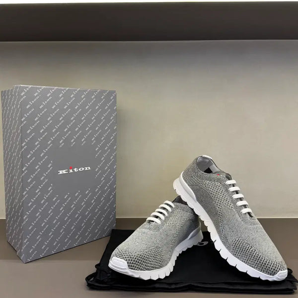 [BUNJANG] Kiton Logo Cotton Fit Knit Light Grey Sneakers / 키톤 로고 코튼 핏 니트 라이트그레이 스니커즈