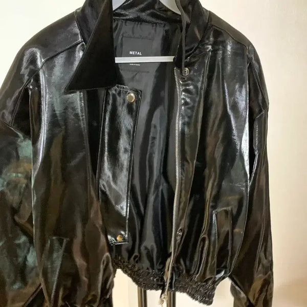 [BUNJANG] Metal Black Leather Jacket / 메탈 블랙 레더 자켓