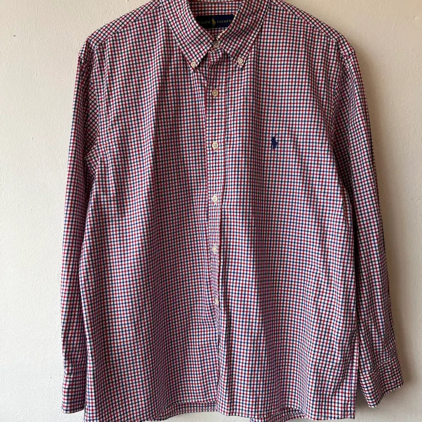 [BUNJANG] Polo Ralph Lauren Men's Red Blue Check Cotton Long Sleeve Shirt XL / 폴로랄프로렌 남성레드블루체크셔츠코튼긴팔셔츠XL