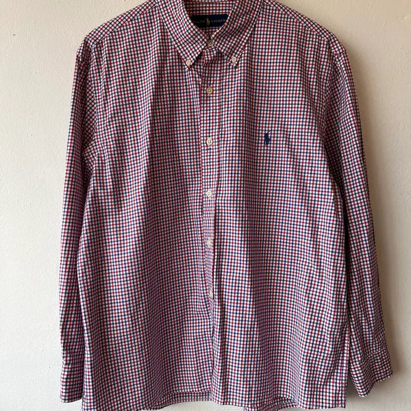 [BUNJANG] Polo Ralph Lauren Men's Red Blue Check Cotton Long Sleeve Shirt XL / 폴로랄프로렌 남성레드블루체크셔츠코튼긴팔셔츠XL