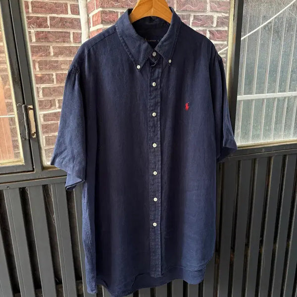 [BUNJANG] Polo Ralph Lauren Linen Navy Short Sleeve Shirt L / 폴로 랄프로렌 린넨 네이비 반팔 셔츠 Polo Ralph Lauren
