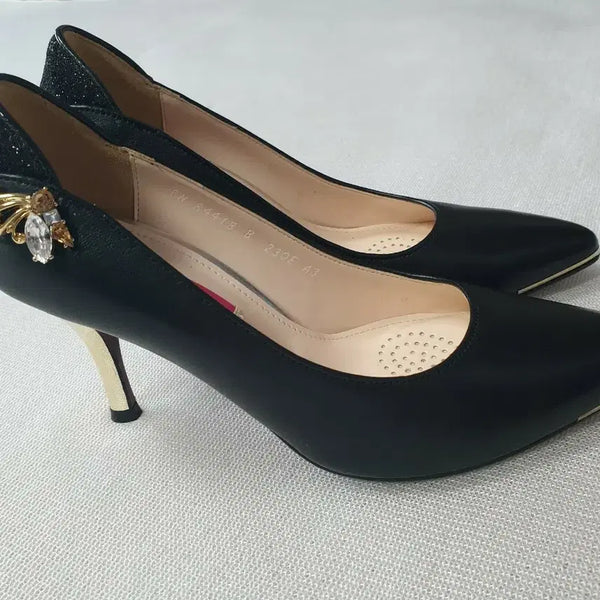 [BUNJANG] BekaChino Black Cubic Embellished Pumps Heel / 베카치노 블랙 큐빅 장식 펌프스 힐 230