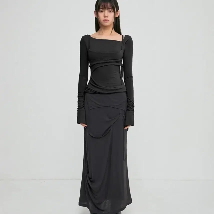 [BUNJANG] Playup Draping Long Skirt (Black) / 택O/새상품)플레이업 드레이핑 롱 스커트(블랙)