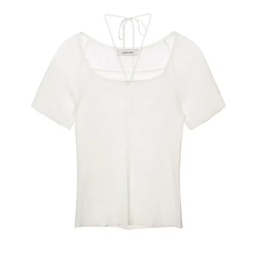 [BUNJANG] A.LUNE Halter String Short Sleeve Knit Pullover Square Neck Ivory F / 루에브르 홀터 스트링 반팔 니트 풀오버 스퀘어넥 아이보리 F