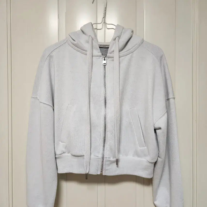 [BUNJANG] AllSaints Cropped Hoodie Zip-Up (Light Grey, Size S) / 올세인츠 크롭 후드 집업