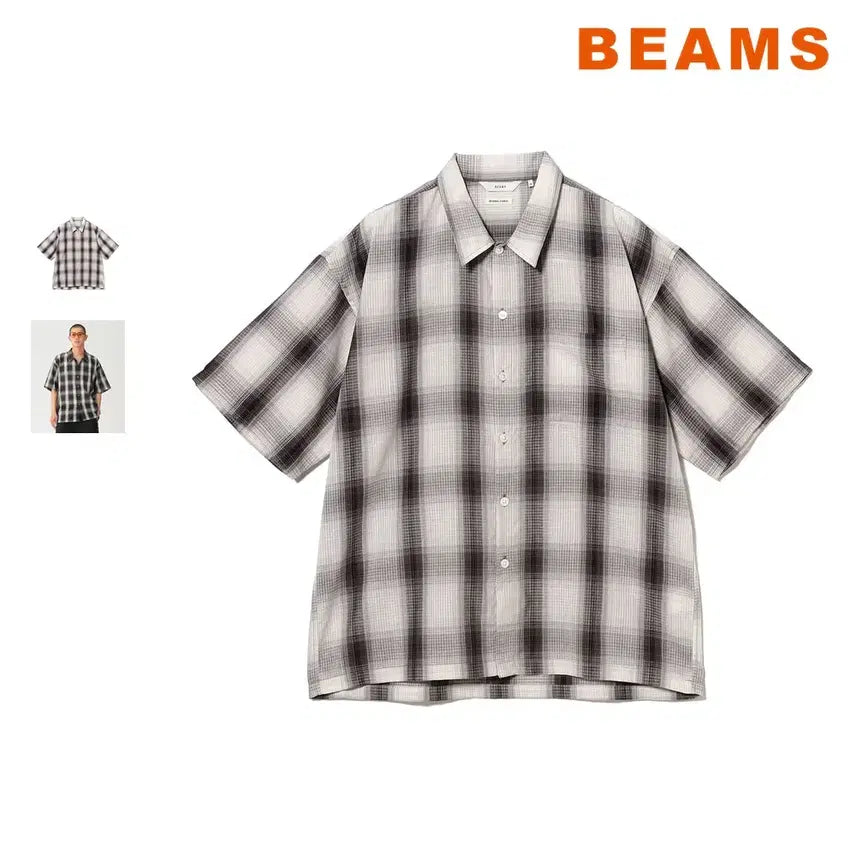 [BUNJANG] BEAMS Ombre Check Mini Regular Collar Relaxed Fit Shirt / 빔즈 옴브레체크 미니 레귤러칼라 릴랙스핏 셔츠
