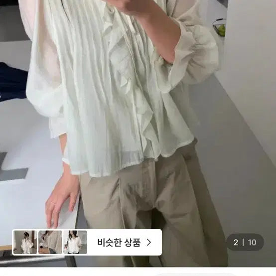 [BUNJANG] Deeply Pintuck Frill Lace Blouse - Mint / 디플리 핀턱 프릴 레이스 블라우스 민트