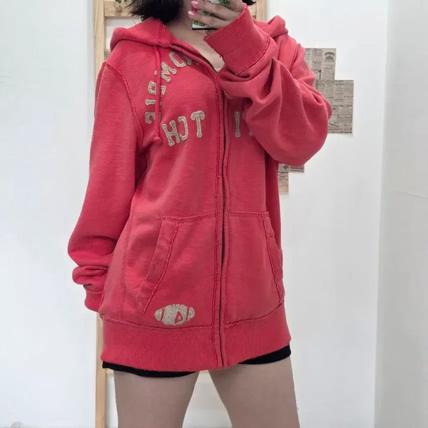 [BUNJANG] Abercrombie & Fitch Coral Pink Hoodie Zip-Up (Size L) / [프립]L/아베크롬비 후드집업 코랄핑크
