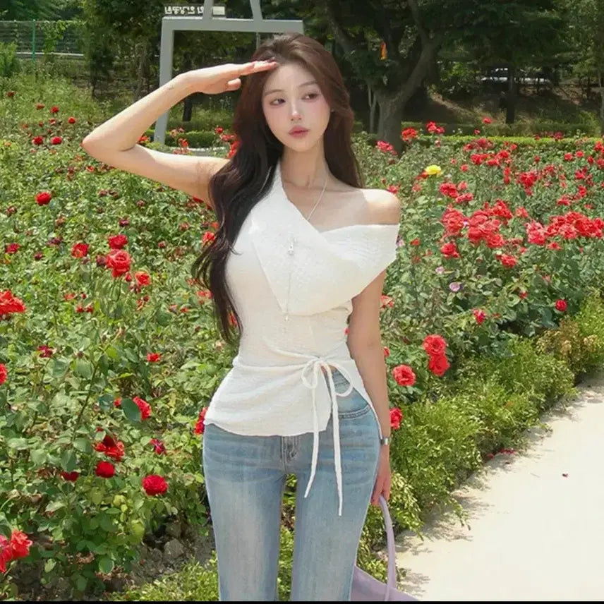[BUNJANG] Off-Shoulder Wrap Blouse - White / 오프숄더 랩 블라우스 화이트