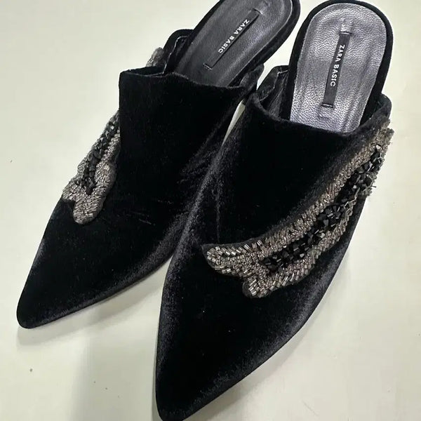 [BUNJANG] ZARA BASIC Black Velvet Mules - Size 38 (US 7.5-8) / 자라벨벳뮬슬리퍼