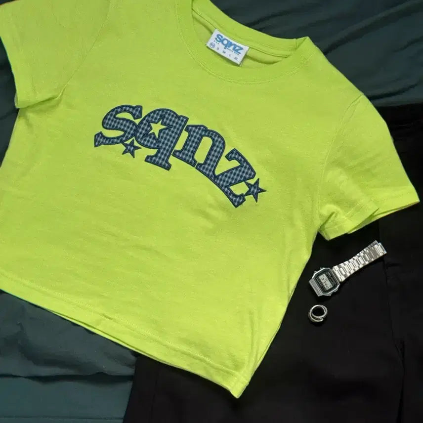 [BUNJANG] SQNZ Lime Logo Crop T-Shirt XS / (새상품) SQNZ 라임색 로고 크롭 반팔티 XS