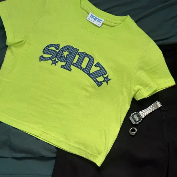 [BUNJANG] SQNZ Lime Logo Crop T-Shirt XS / (새상품) SQNZ 라임색 로고 크롭 반팔티 XS