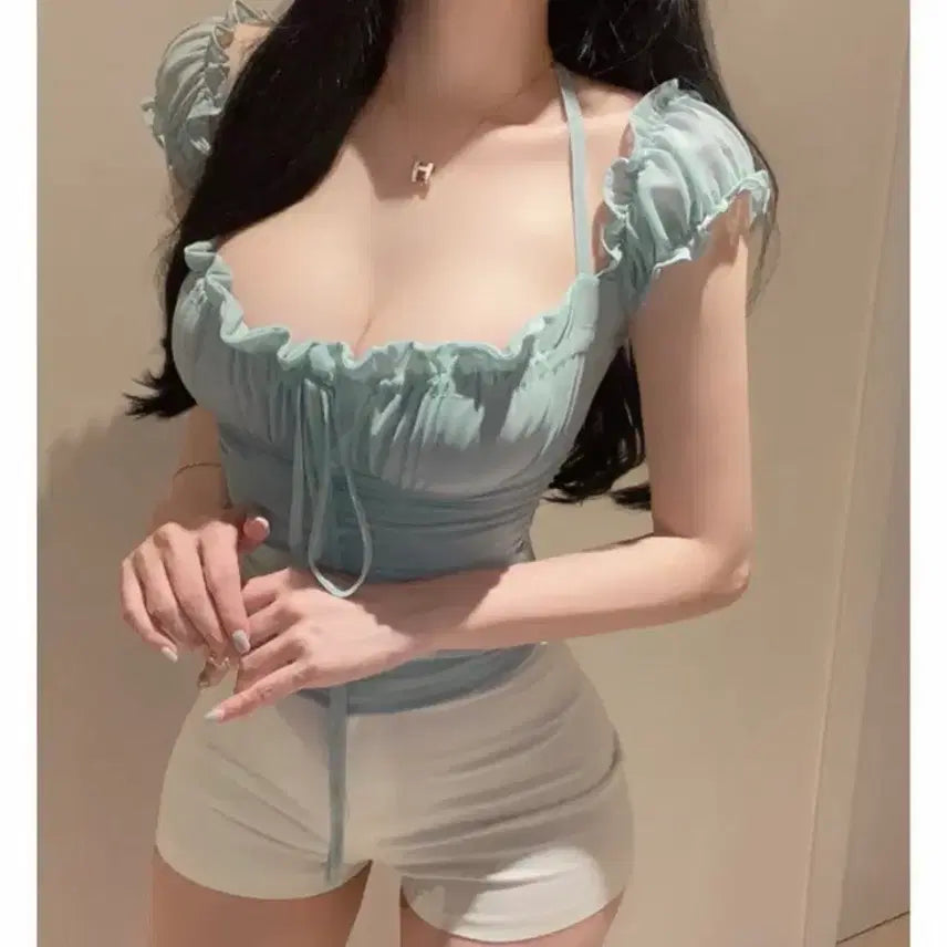 [BUNJANG] Mintcore Shirring Shoulder Blouse / 민트코어 셔링 숄더 블라우스
