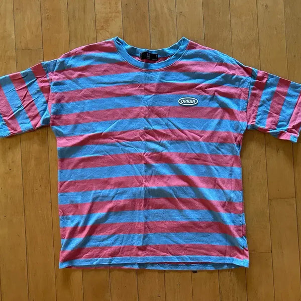 [BUNJANG] Origin Striped Short-Sleeve T-Shirt Pink/Blue / 오리진 단가라 반팔티 핑크/블루