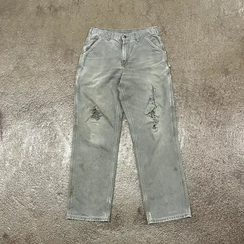 [BUNJANG] Carhartt B11 Carpenter Pants Moss Green Distressed Repaired / Carhartt 데미지 카펜터 팬츠 (31)