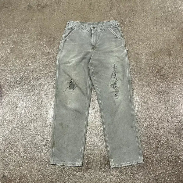 [BUNJANG] Carhartt B11 Carpenter Pants Moss Green Distressed Repaired / Carhartt 데미지 카펜터 팬츠 (31)
