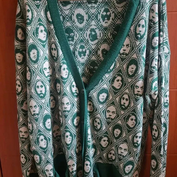 [BUNJANG] Face Pattern Knit Cardigan Green L / 얼굴 패턴 가디건 그린 L사이즈