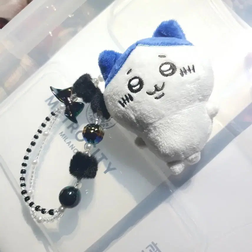 [BUNJANG] Chiikawa Hachiware Plush Doll Beaded Keychain / 치이카와 하치아레  봉제 인형 비즈 키링