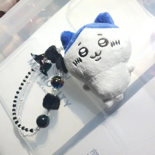 [BUNJANG] Chiikawa Hachiware Plush Doll Beaded Keychain / 치이카와 하치아레  봉제 인형 비즈 키링