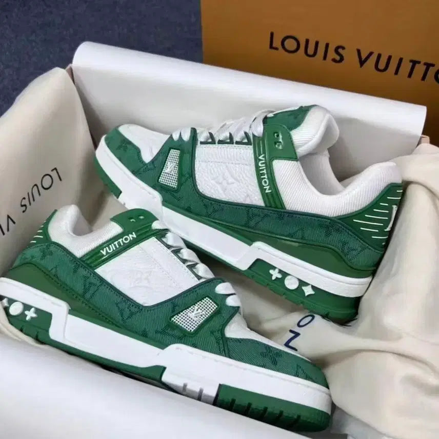 [BUNJANG] Louis Vuitton Trainer Casual Low-Cut Fashion Sneakers (Unisex) Green/White / 루이비통 트레이너 캐주얼 로우컷 패션 스니커즈 남녀공용 그린화이트
