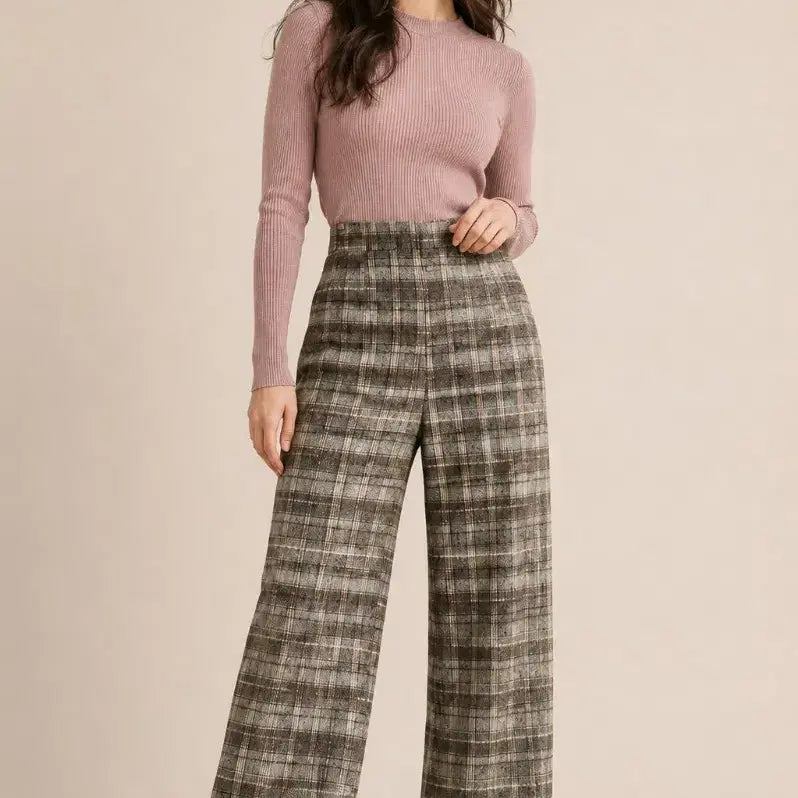 [BUNJANG] TIME Check Pattern Wool Wide Pants Brown Size S / TIME 타임/체크 패턴 양모 와이드 팬츠/한섬/S/앨리스/1791