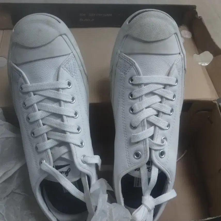 [BUNJANG] Converse Jack Purcell White Leather Sneakers / 컨버스 잭퍼셀 화이트 레더 스니커즈