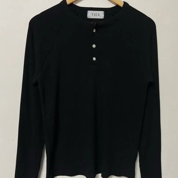 [BUNJANG] VICE Ribbed Spandex Henley Neck Long Sleeve T-Shirt / 95-100 VICE 골지 스판 헨리넥 롱 슬리브 긴팔티 정품