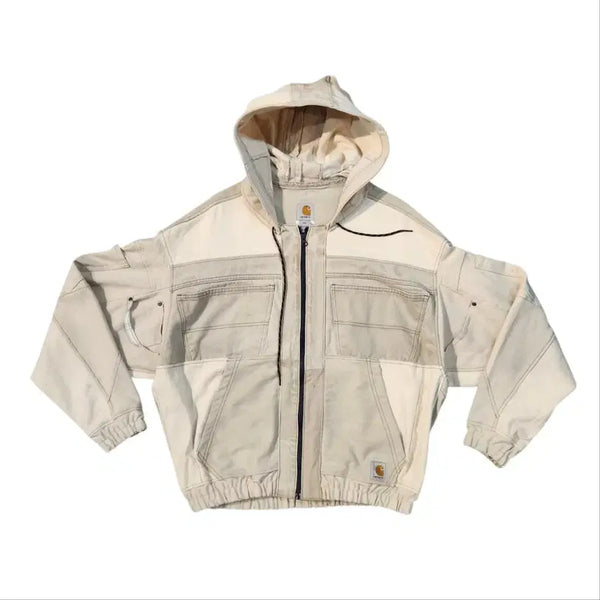 [BUNJANG] Carhartt Custom Patchwork Hoodie Zip-Up Jacket Beige XL / 칼하트 커스텀 후드 집업 자켓 베이지 XL