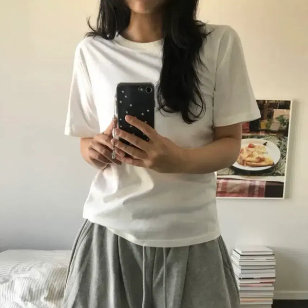 [BUNJANG] Basic Fit Short Sleeve T-Shirt White / 기본핏 반팔티셔츠 화이트