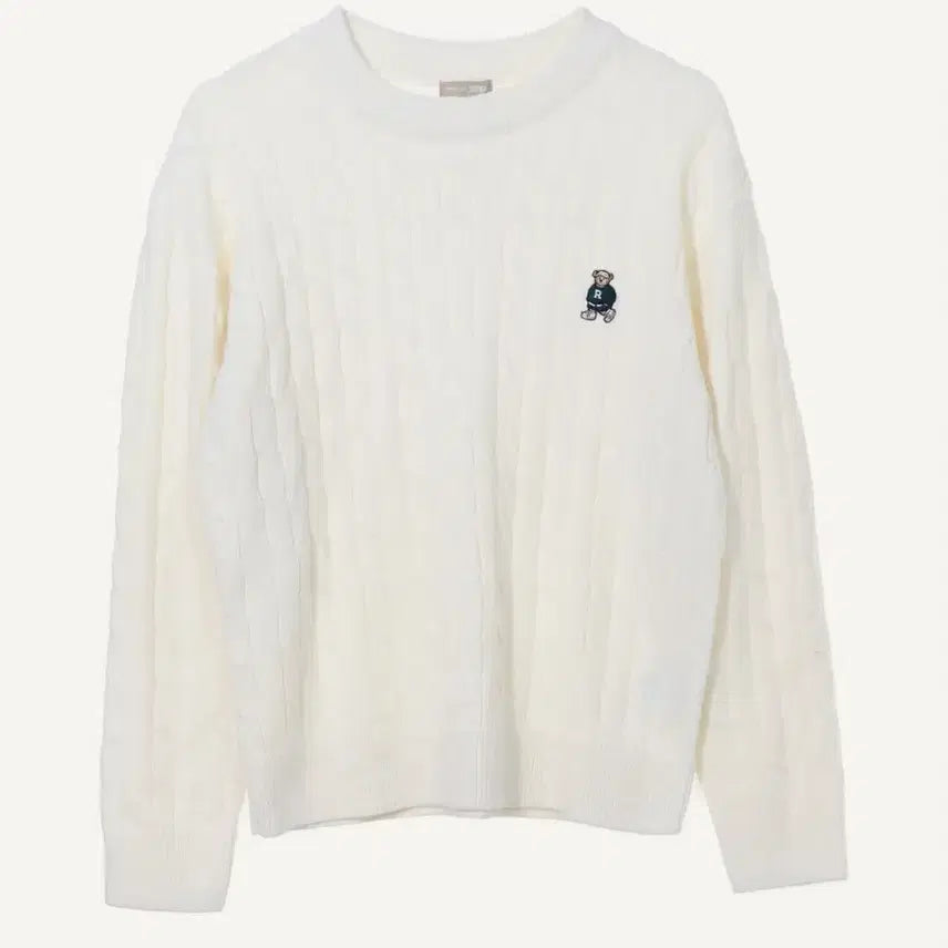 [BUNJANG] SPAO Bear Cable Round Knit White / 스파오 베어 케이블 라운드 니트 화이트