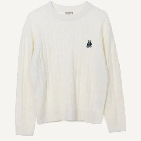 [BUNJANG] SPAO Bear Cable Round Knit White / 스파오 베어 케이블 라운드 니트 화이트