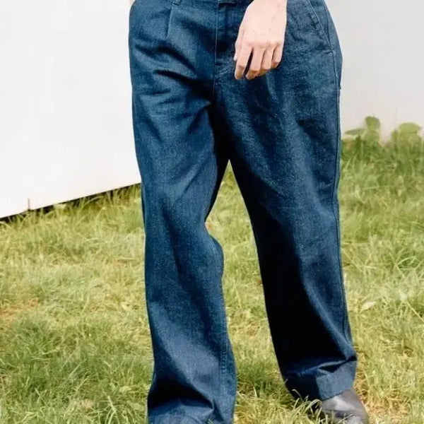 [BUNJANG] JILLSTUART NEWYORK Wide Dark Navy Belted One-Tuck Denim Pants / 질스튜어트뉴욕/ [와이드] 다크네이비 벨티드 원턱 데님팬츠/ 82 siz