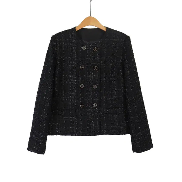 [BUNJANG] MAX STUDIO Black Tweed Jacket (Size 66, Collarless, Double-Button) / MAX STUDIO 트위드 자켓 66 블랙 노카라 하객룩