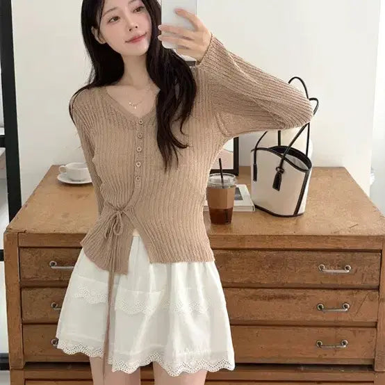 [BUNJANG] Mellinew Slim Fit Ribbed Wrap Cardigan / 멀리뉴 슬림핏 랩 골지가디건