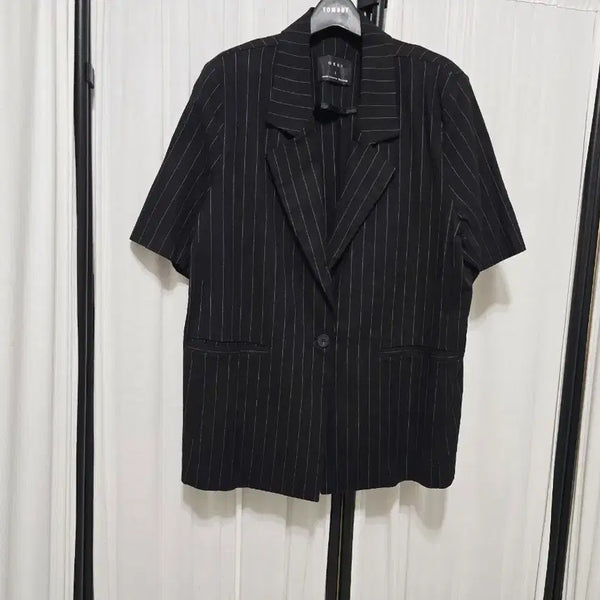 [BUNJANG] Linen Blend Stripe Short Sleeve Jacket / 린넨혼방 스트라이프 루즈핏 반팔 자켓 새상품