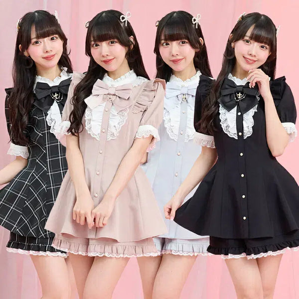 [BUNJANG] Secret Honey Ribbon Lace Frill Short Sleeve Set / 시크릿허니 악세사리 리본 레이스 프릴 반팔 셋업